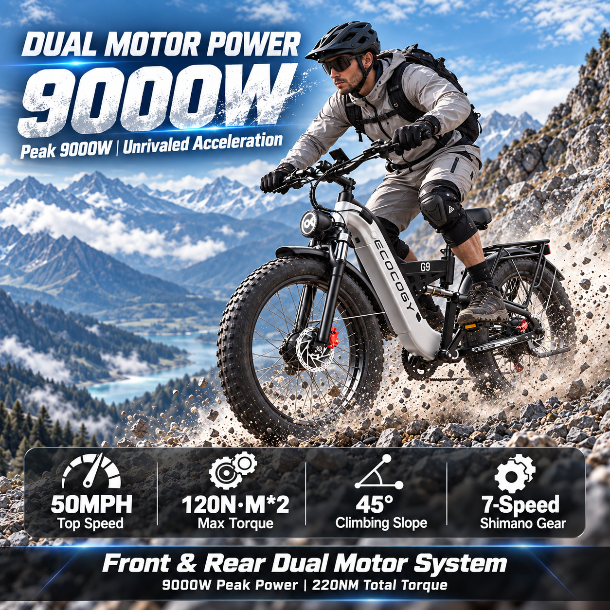 E·BYCCO&ECOCOGY 26" G9 Peak 9000W All Terrain Electric Bicycle 52V 30AH Battery