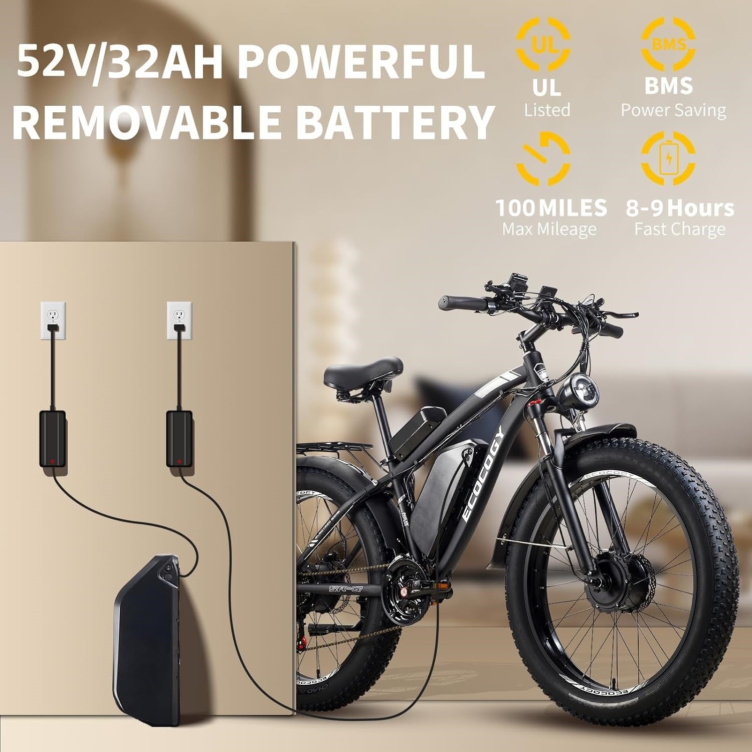 E·BYCCO 26'' G7 4000W Peak 5000W 52V 32Ah Dual Motors Fast Electric Bike