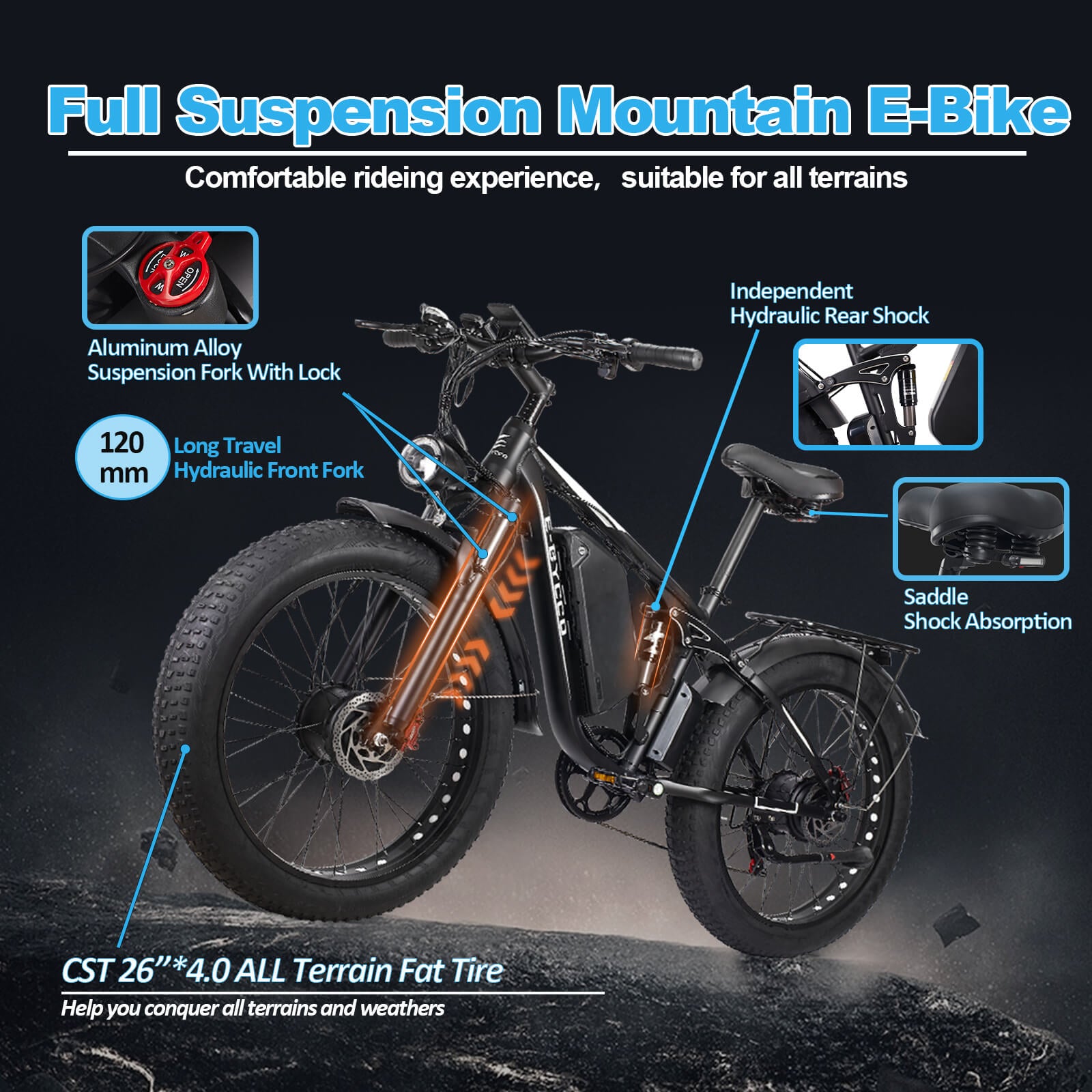 E·BYCCO 26'' EB7PRO Dual Motor 4000W Peak 5000W 52V 32Ah Adult Electric Bike