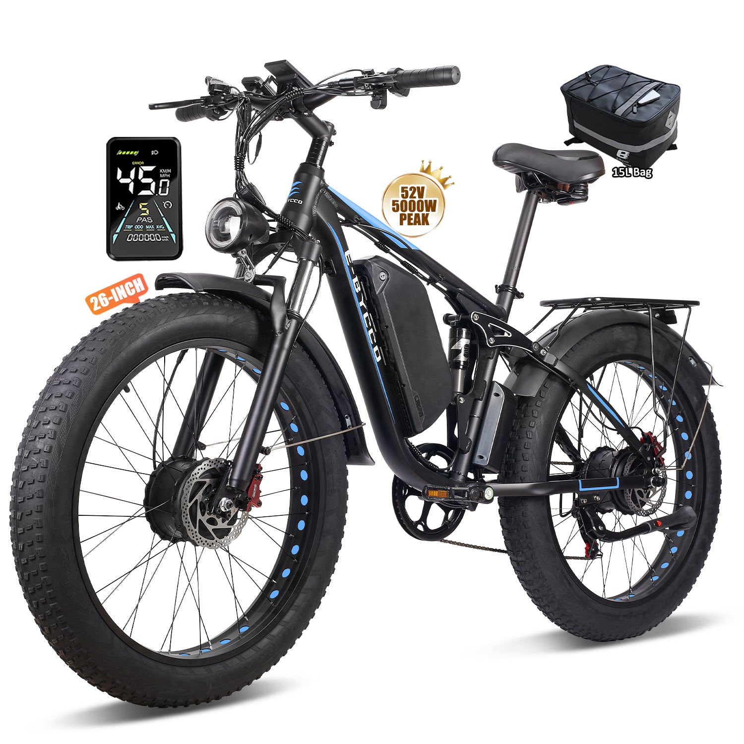 E·BYCCO 26'' EB7PRO Dual Motor 4000W Peak 5000W 52V 32Ah Adult Electric Bike