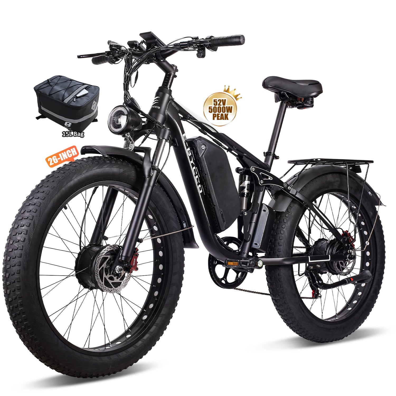 48v electric bicycle E·BYCCO 26'' EB7PRO Dual Motor Peak 6000W 52V 32Ah Adult Electric Bike Black/Blue + Handlebar riser