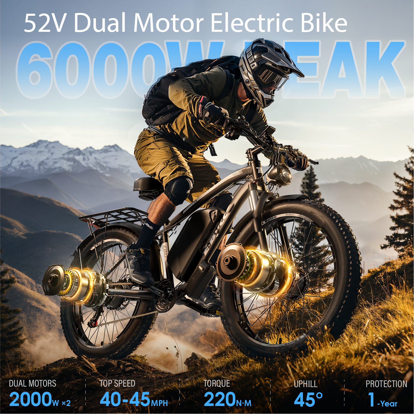 E·BYCCO 24'' EB10 Peak 6000W 52V 32Ah Dual Motors Electric Bike for Women and Men