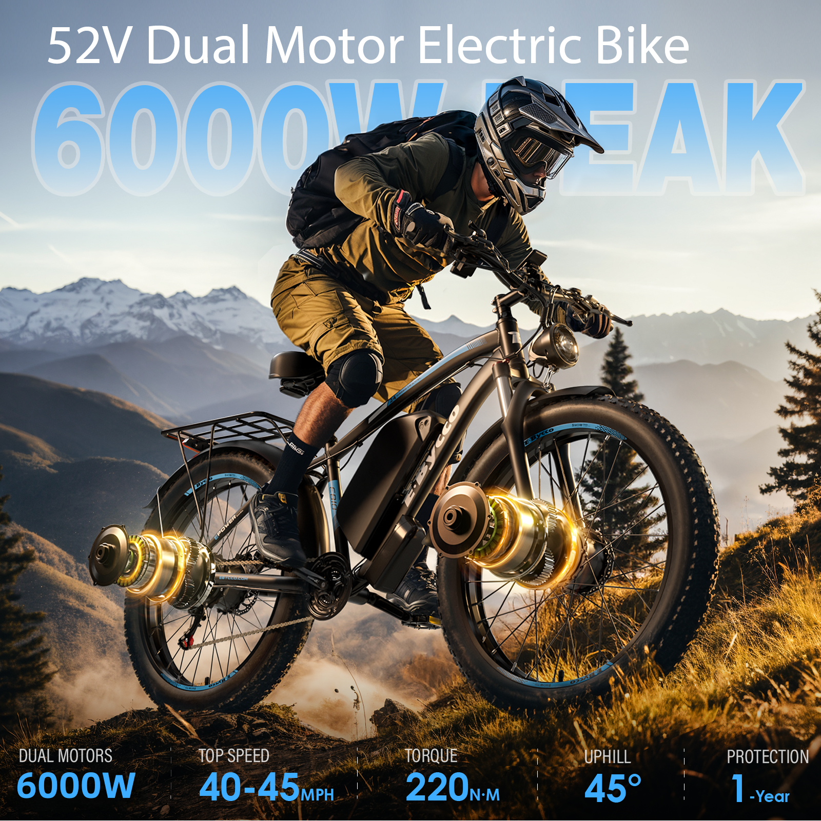 E·BYCCO 24'' EB10 Peak 6000W 52V 32Ah Dual Motors Electric Bike for Women and Men