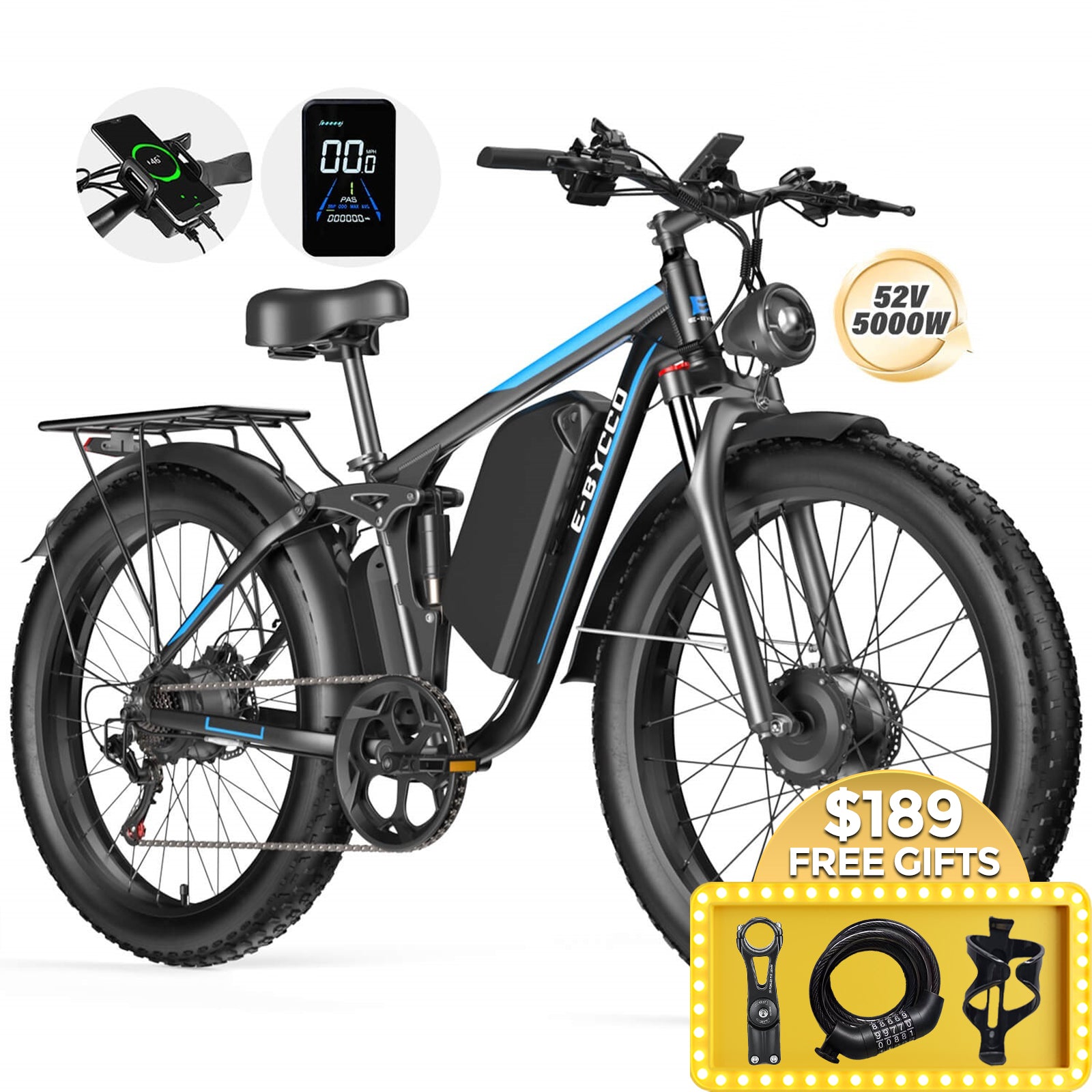 E·BYCCO 24" EB7PRO Dual Motor 4000W Peak 5000W 52V 32Ah Lightweight Electric Bike