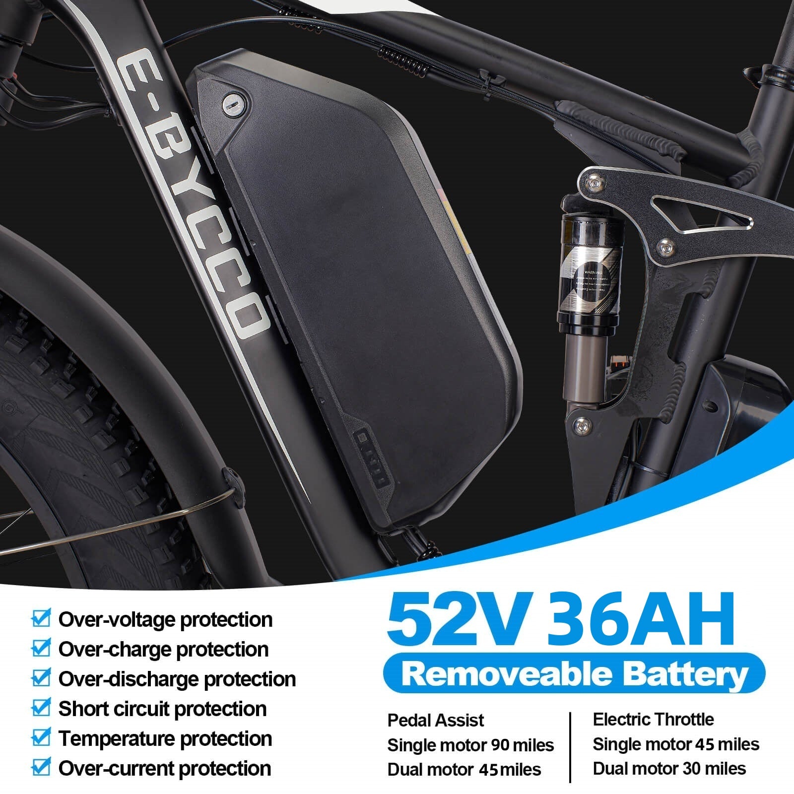 E·BYCCO 26'' EB7PRO Dual Motor Peak 6000W/9000W 52V 36Ah Adult Electric Bike