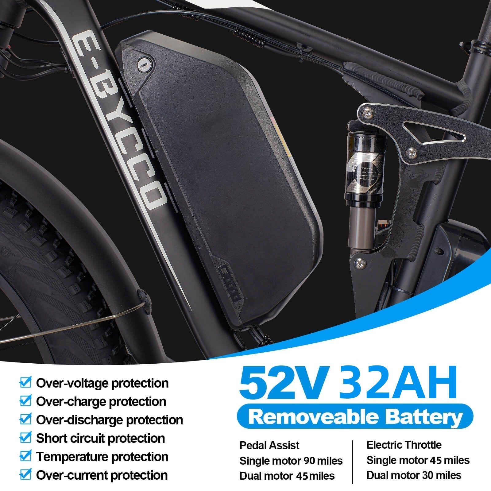 E·BYCCO 26'' EB7PRO Dual Motor 4000W Peak 5000W 52V 32Ah Adult Electric Bike