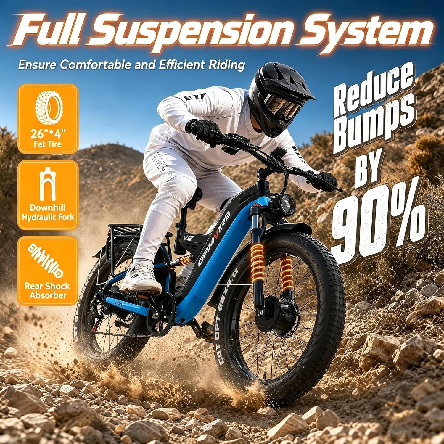 E·BYCCO&GAMVIRE 26" V9 High Performance Electric Bicycle Peak 9000W with Turn Signals 52V 30AH