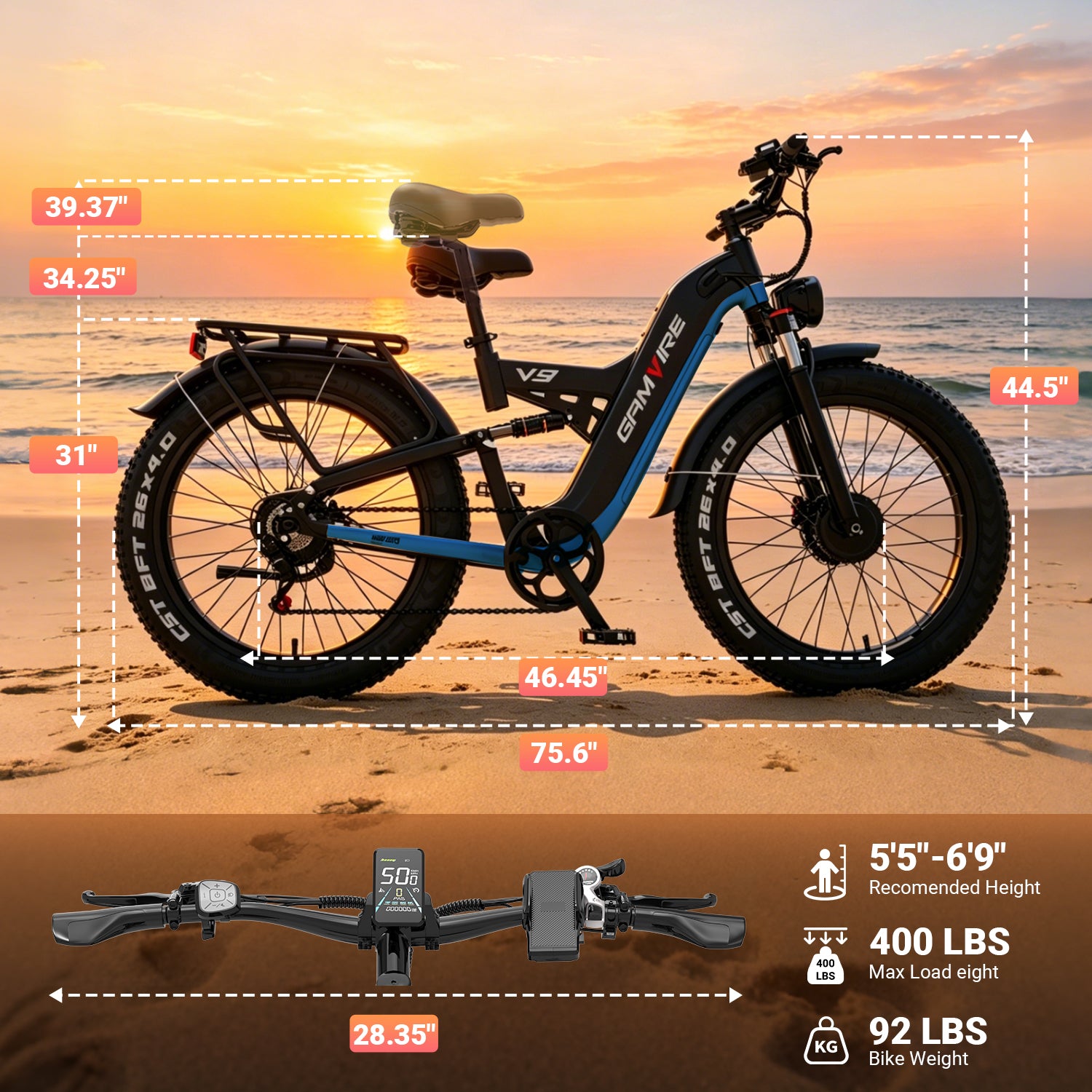 E·BYCCO&GAMVIRE 26" V9 High Performance Electric Bicycle Peak 9000W with Turn Signals 52V 30AH