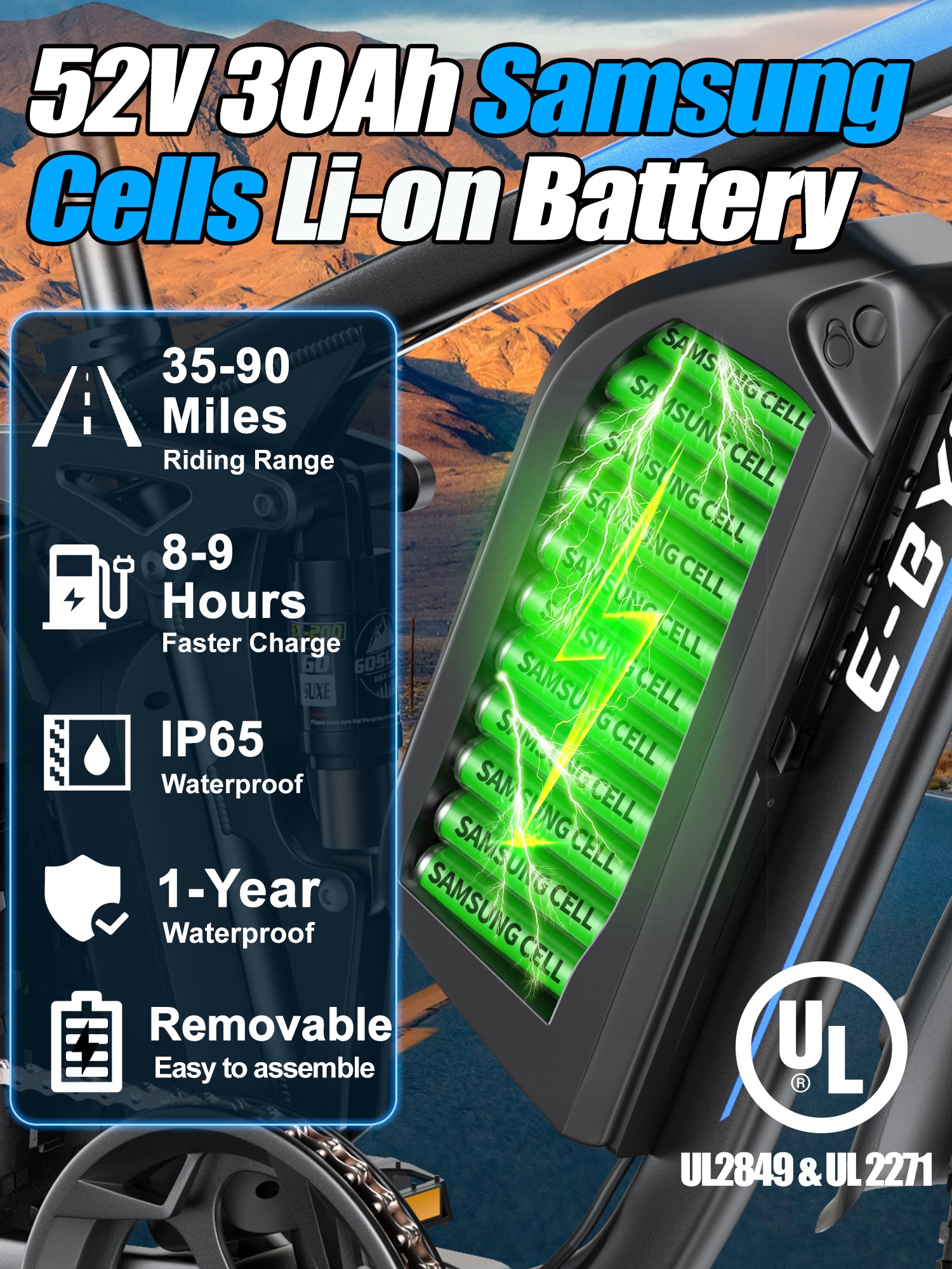 E·Bycco 52V Electric Bike Battery for V7/G7/EB7PRO/EB10