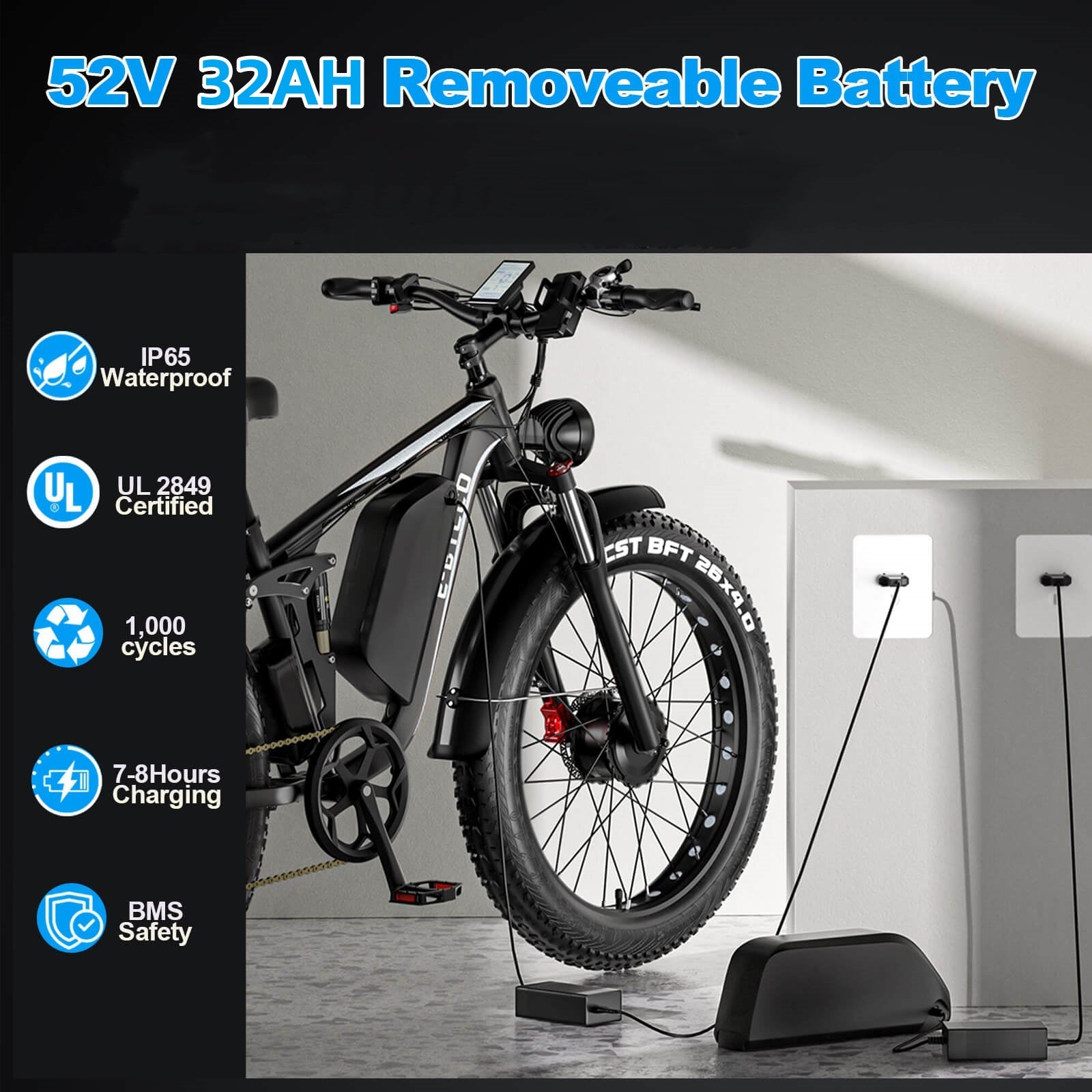E·BYCCO 26'' EB7PRO Dual Motor 4000W Peak 5000W 52V 32Ah Adult Electric Bike