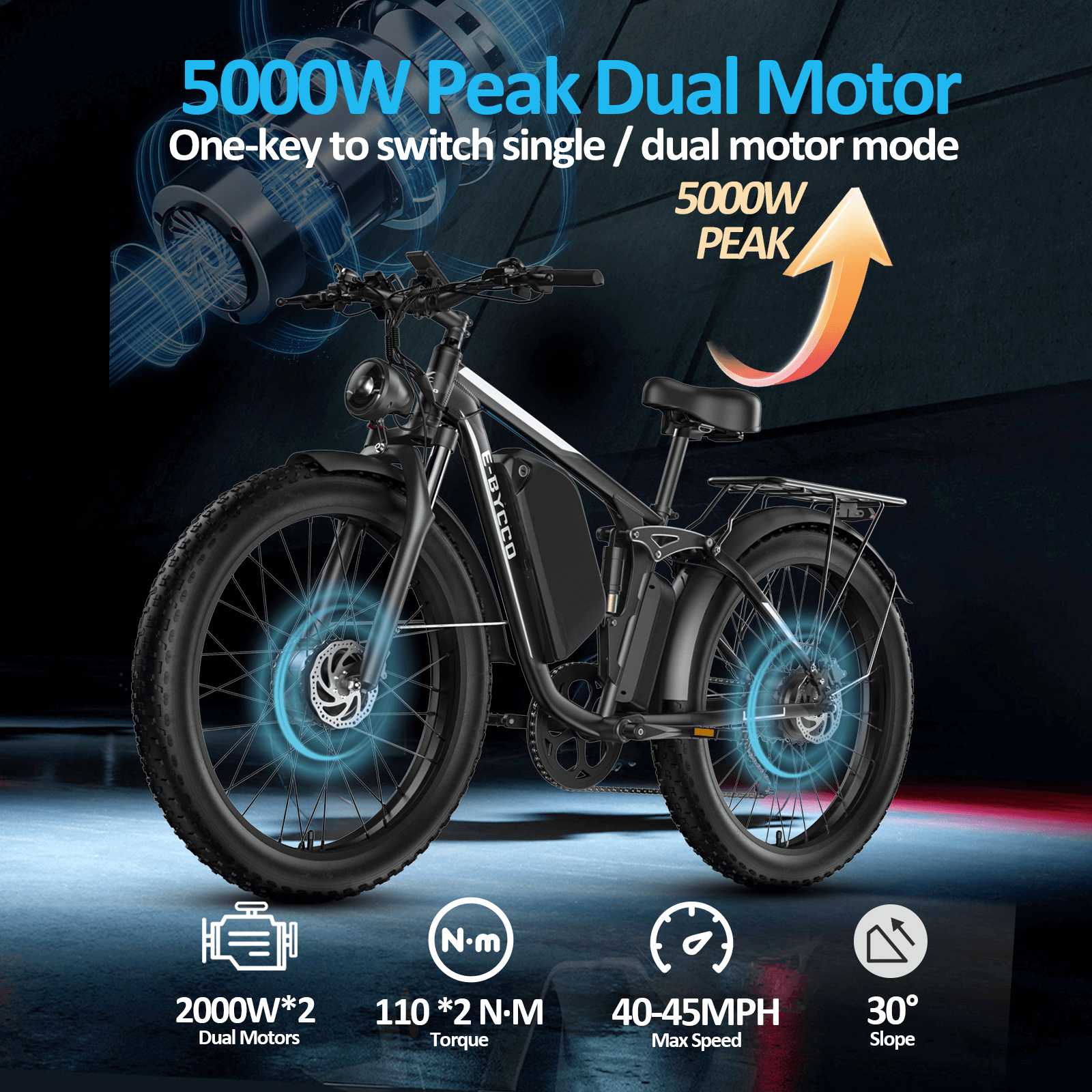 E·BYCCO 24" EB7PRO Dual Motor 4000W Peak 5000W 52V 32Ah Lightweight Electric Bike