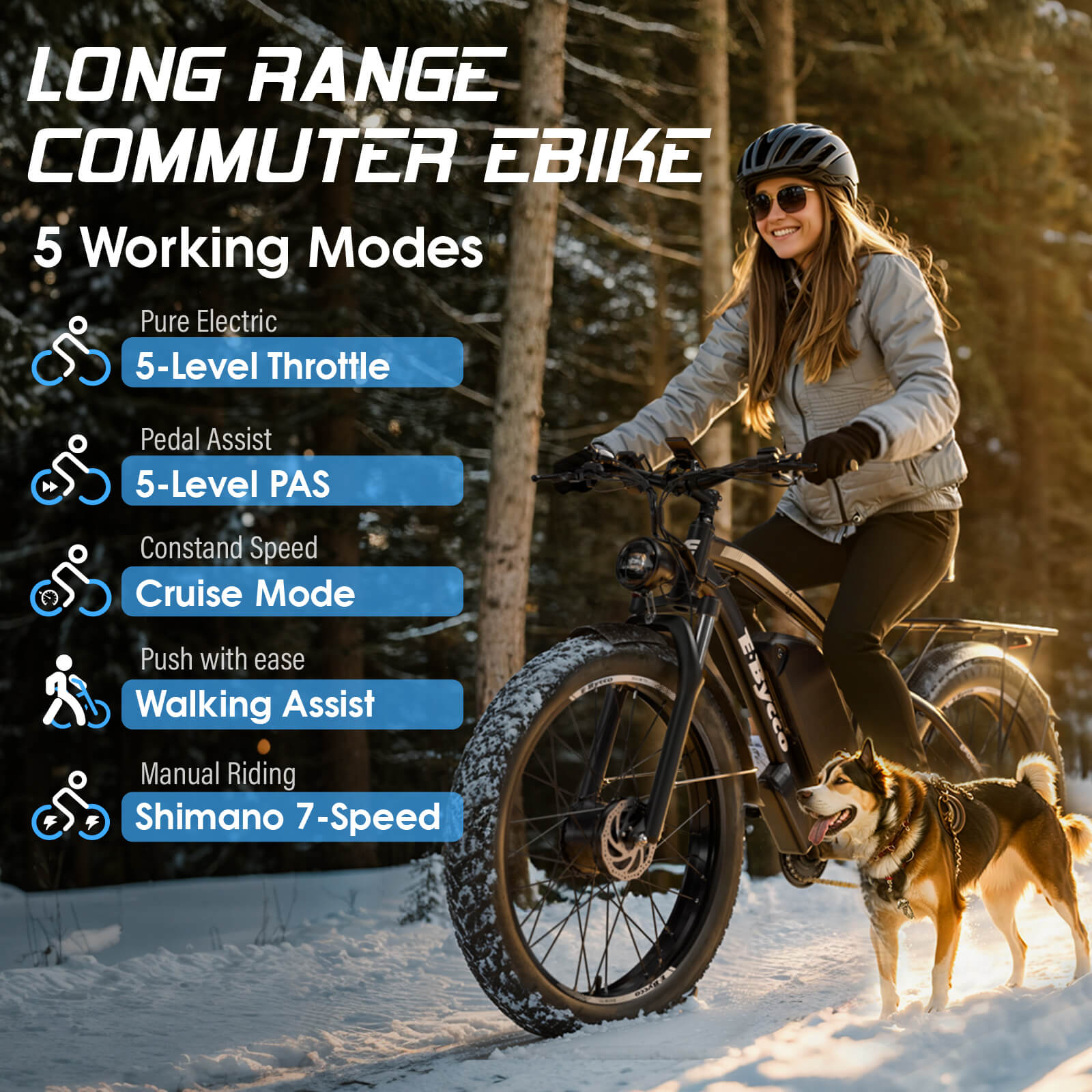 E·BYCCO 24'' EB10 Peak 5000W 52V 32Ah Dual Motors Electric Bike for Women and Men