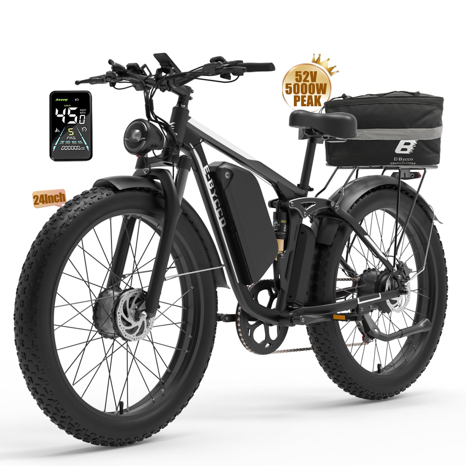 E·BYCCO 24" EB7PRO Dual Motor 4000W Peak 5000W 52V 32Ah Lightweight Electric Bike