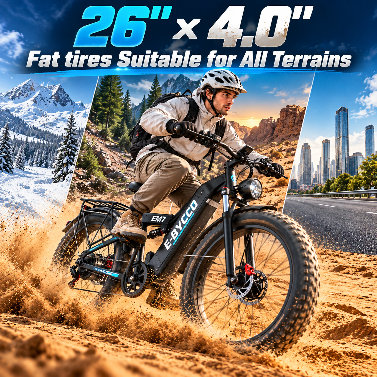 E·BYCCO 26" EM7 Peak 9000W 52V 30AH Battery Full Suspension Pedal Electric Bike