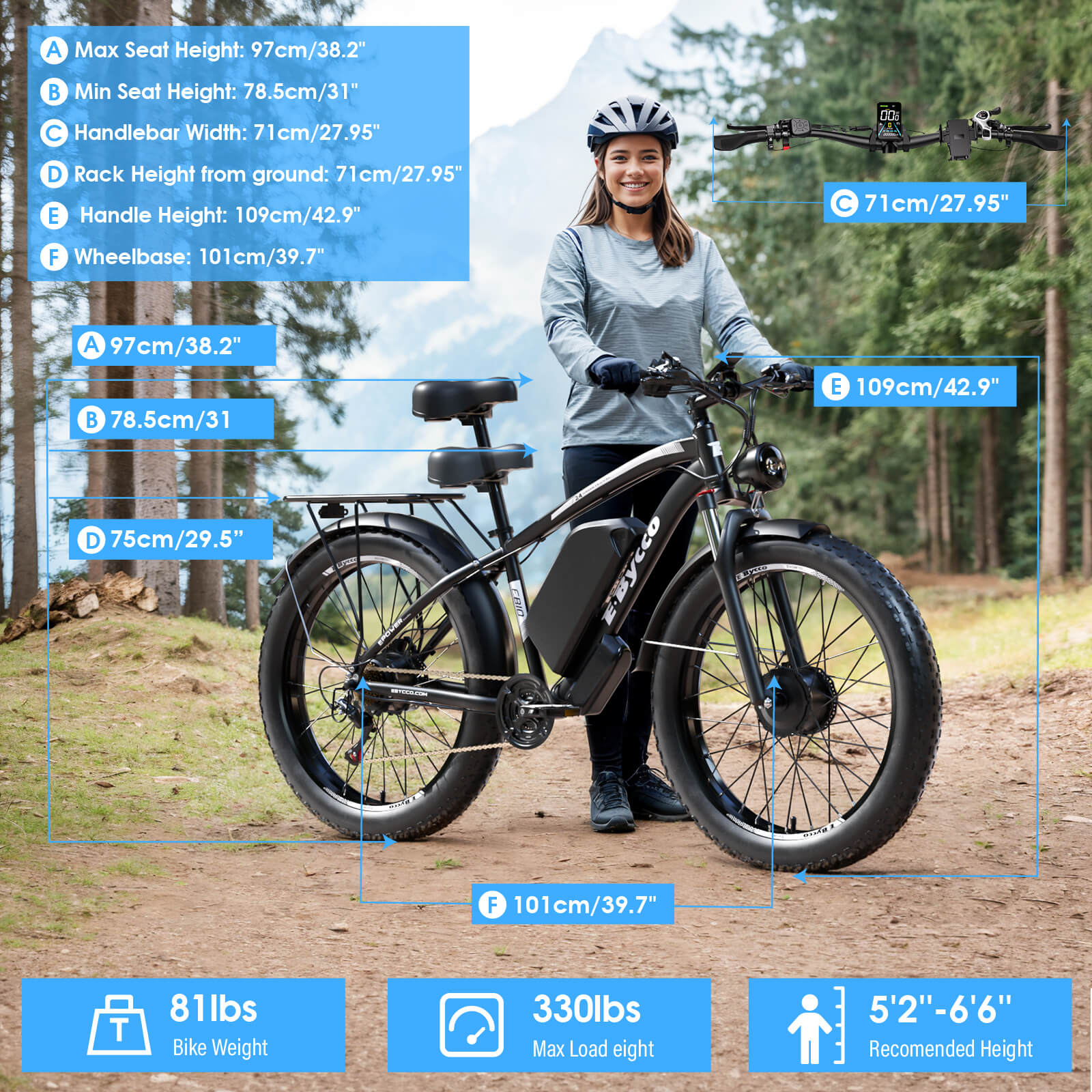E·BYCCO 24'' EB10 Peak 5000W 52V 32Ah Dual Motors Electric Bike for Women and Men