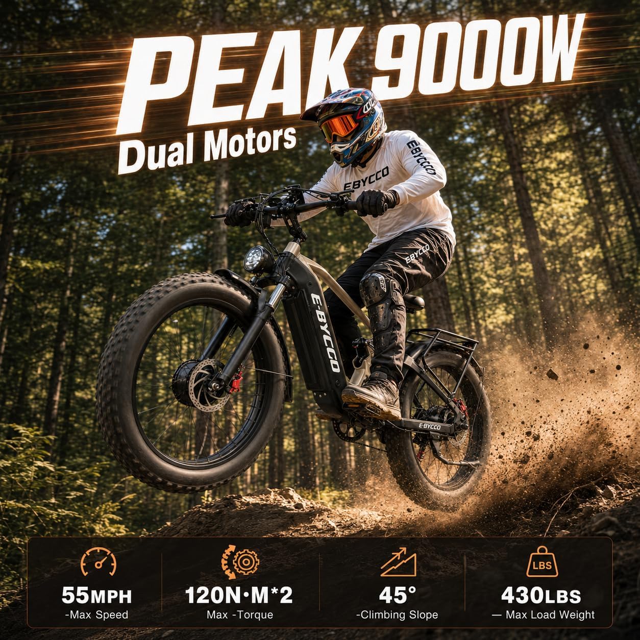 E·BYCCO 26" C8max Electric Bike Peak 9000W 60V 30AH Battery with Turn Signals