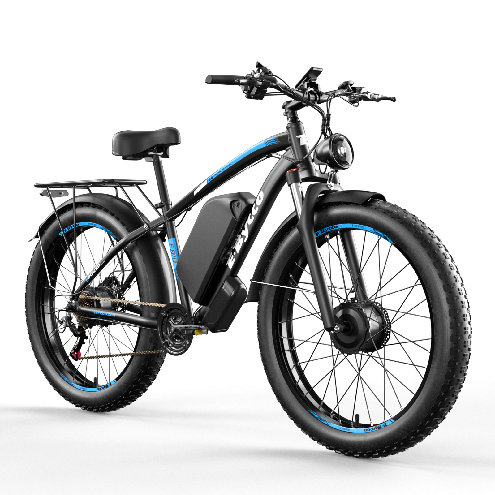 E·BYCCO 24'' EB10 Peak 6000W 52V 32Ah Dual Motors Electric Bike for Women and Men Black/Blue + An extra battery