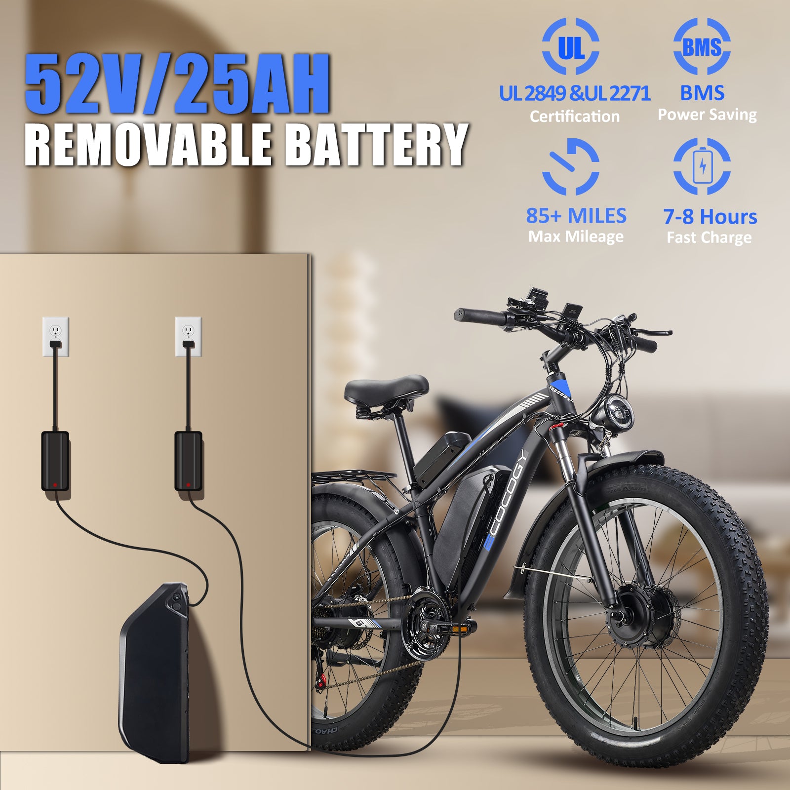 E·Bycco 52V Electric Bike Battery for V7/G7/EB7PRO/EB10