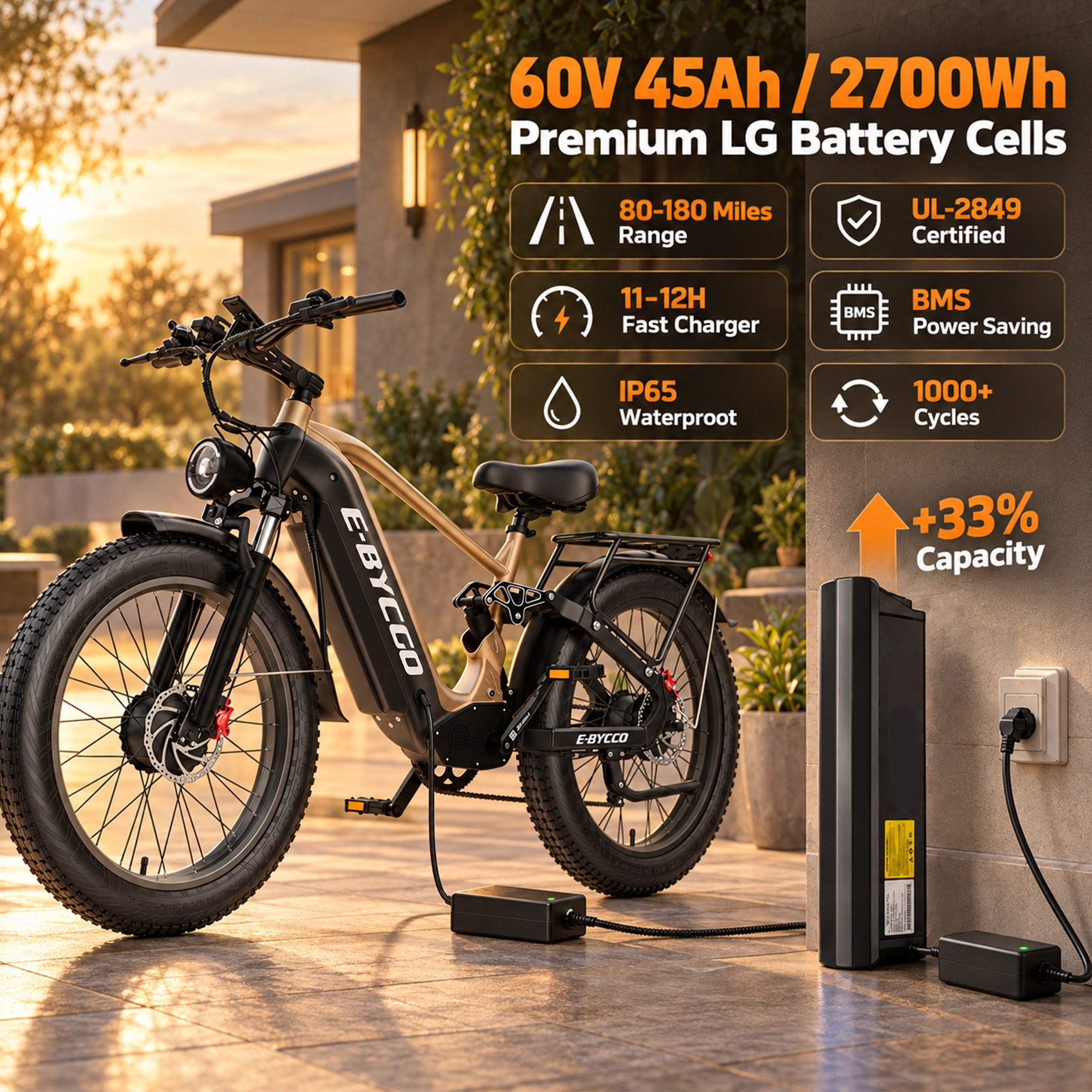 E·BYCCO 26" C8max Electric Bike Peak 9000W 60V 30AH Battery with Turn Signals