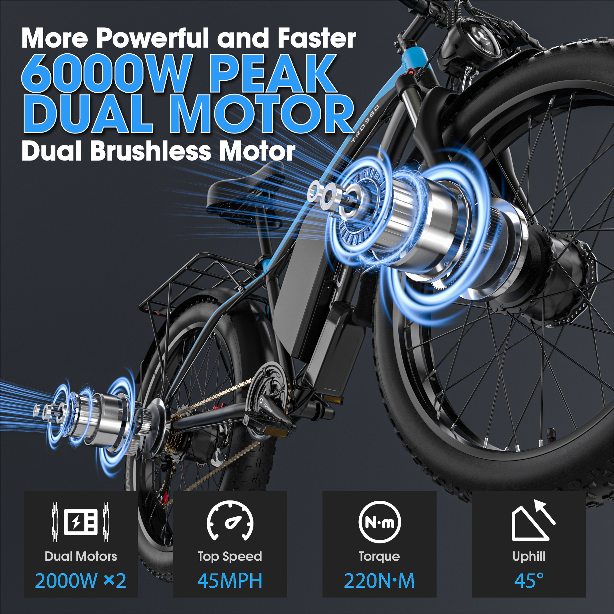 E·BYCCO 26'' G7 4000W Peak 6000W 52V 32Ah Dual Motors Fast Electric Bike