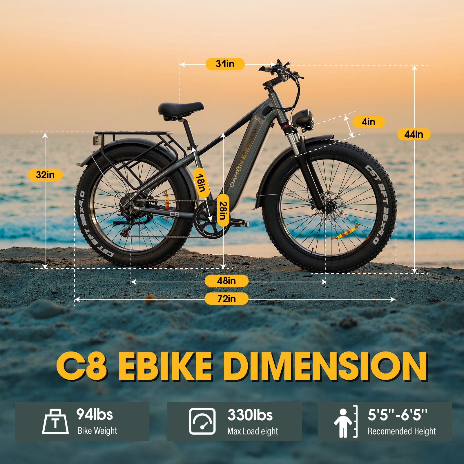 E·BYCCO&DAHON 26" C8 750W Peak 1500W 48V 20Ah Electric Cruiser Bike