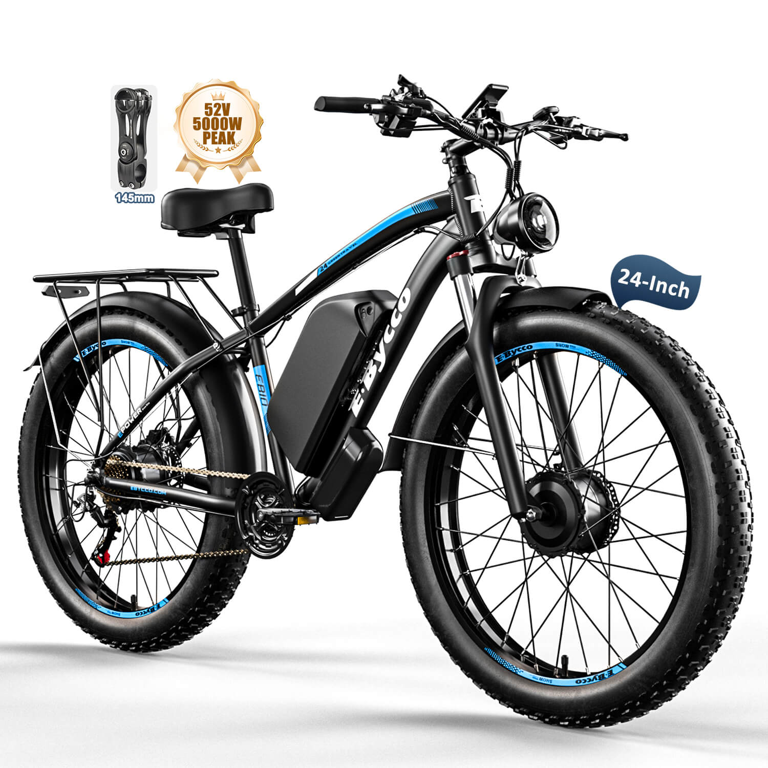 E·BYCCO 24'' EB10 Peak 5000W 52V 32Ah Dual Motors Electric Bike for Women and Men