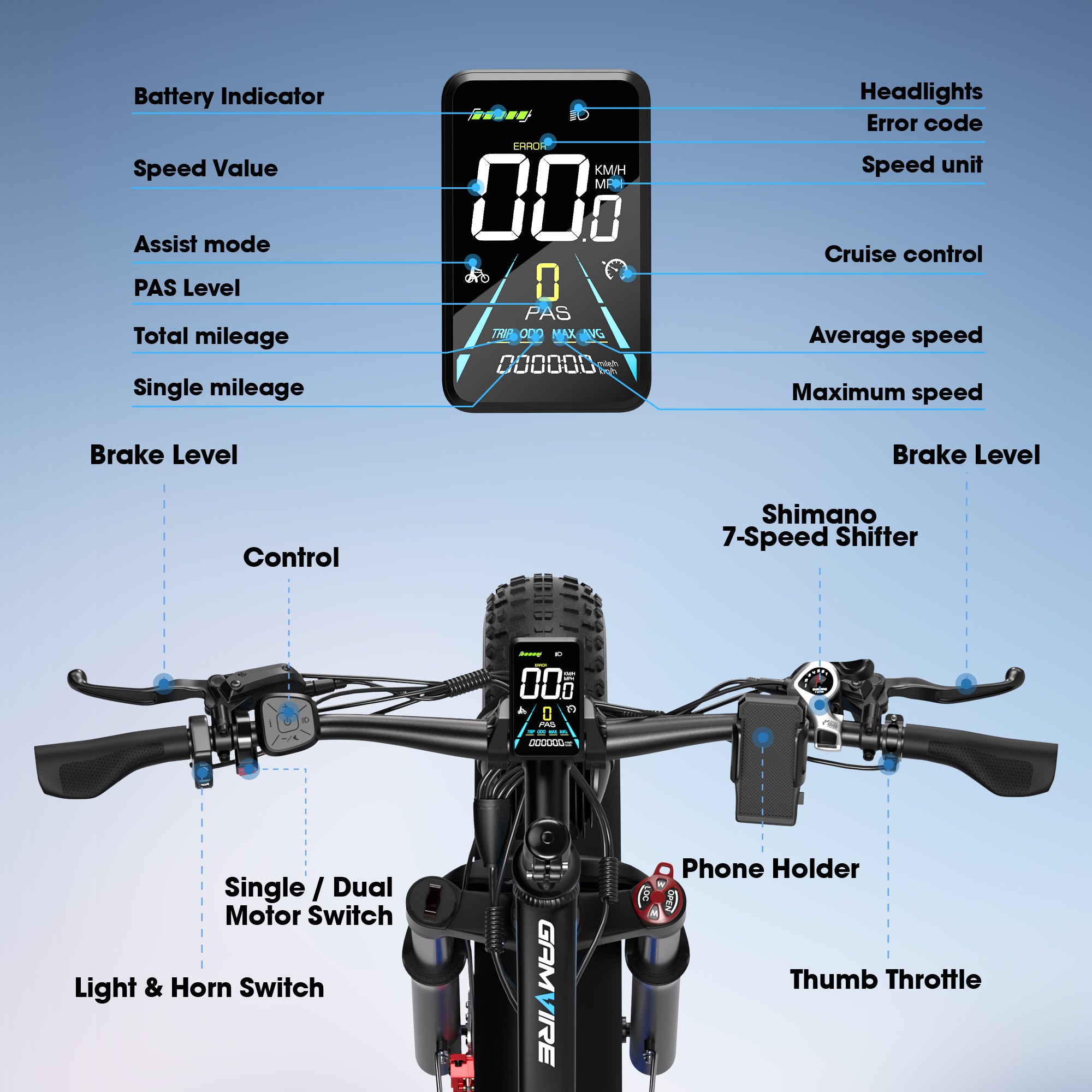 E·BYCCO&GAMVIRE 24" V7PRO Dual Motors 4000W Peak 5000W 52V 32AH Long Distance Electric Bike