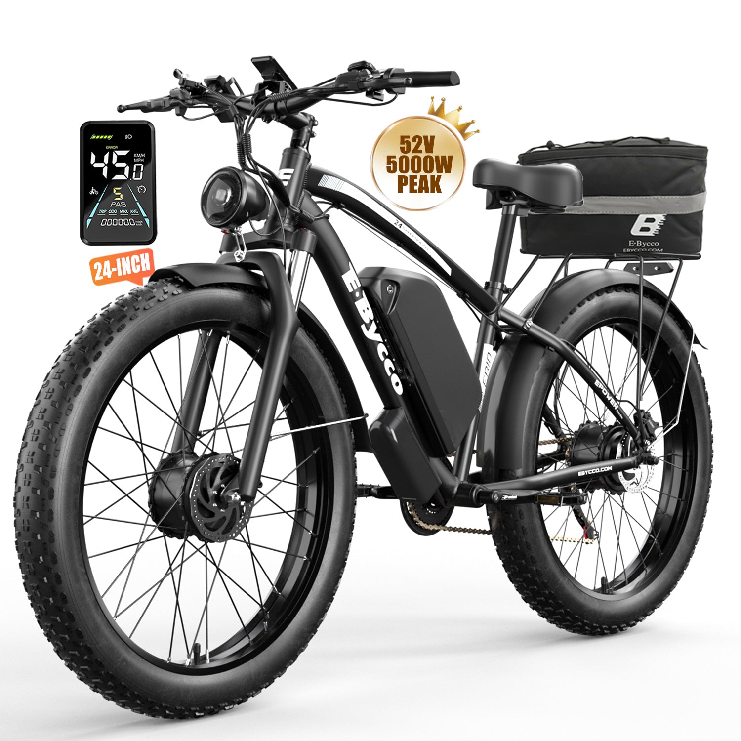 E·BYCCO 24'' EB10 Peak 5000W 52V 32Ah Dual Motors Electric Bike for Women and Men