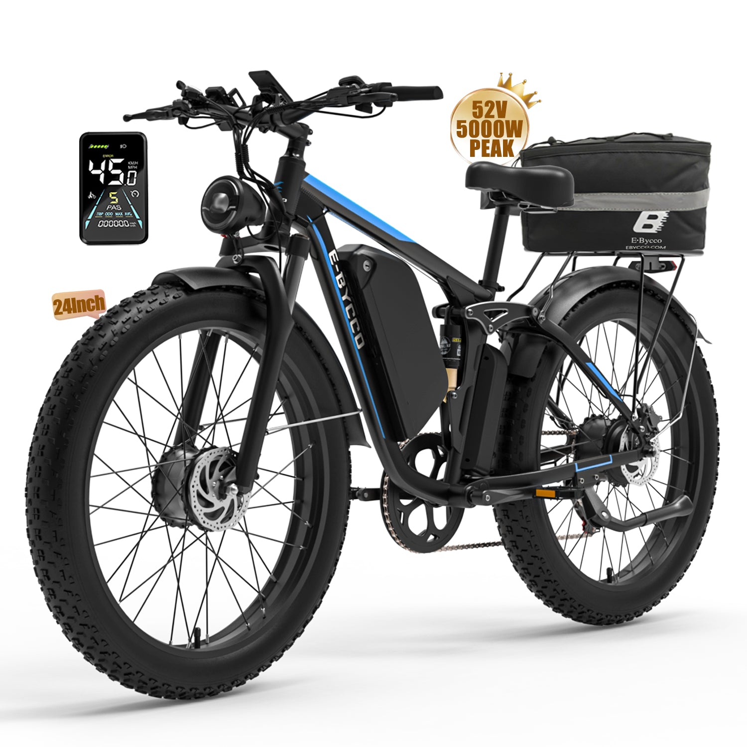 E·BYCCO 24" EB7PRO Dual Motor 4000W Peak 5000W 52V 32Ah Lightweight Electric Bike