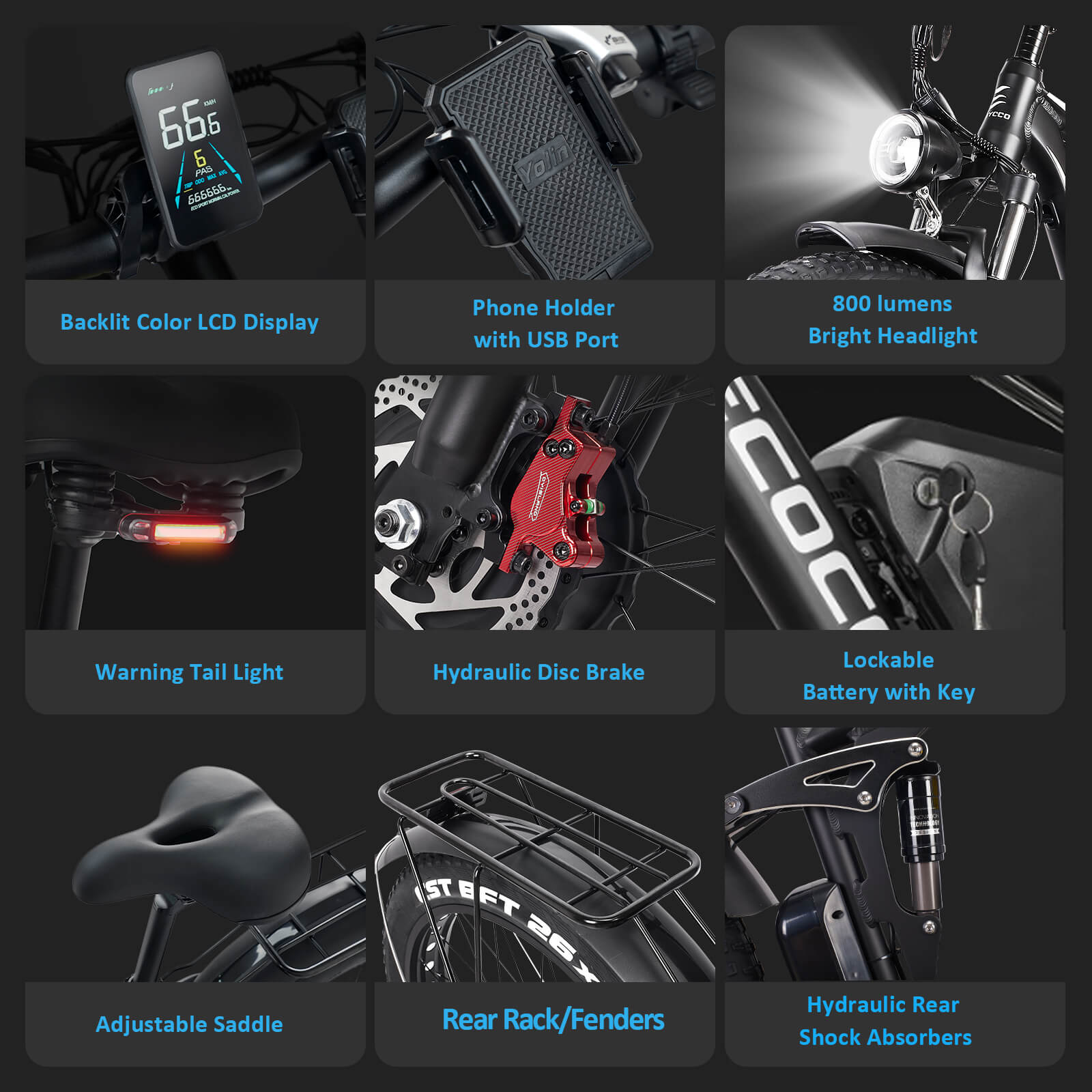 E·BYCCO 26'' EB7PRO Dual Motor 4000W Peak 5000W 52V 32Ah Adult Electric Bike