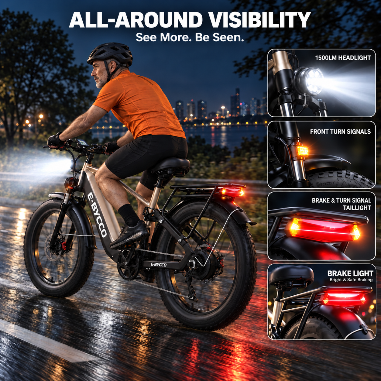 E·BYCCO 26" C8max Electric Bike Peak 9000W 60V 30AH Battery with Turn Signals