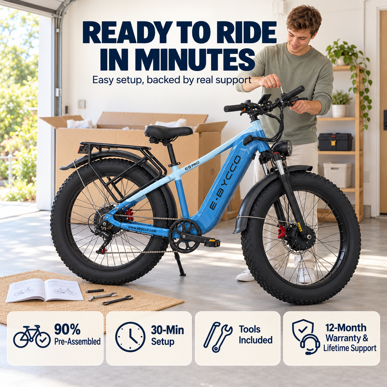 E·BYCCO 26" E9PRO Dual Motors Peak 9000W 52V 30AH Fat tire electric bicycle with Hydraulic Brakes