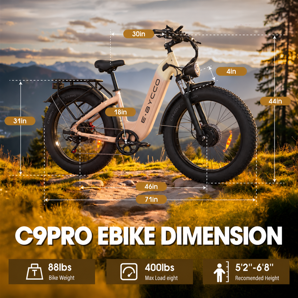 E·BYCCO 26" Peak 9000W E9Velas 52V 30AH Dual Motor Electric Bicycle with Hydraulic Disc Brakes