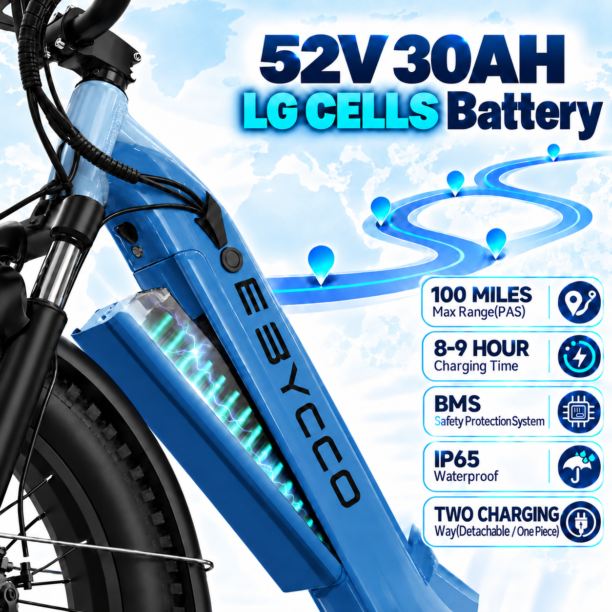 E·BYCCO 26" E9PRO Dual Motors Peak 9000W 52V 30AH Fat tire electric bicycle with Hydraulic Brakes